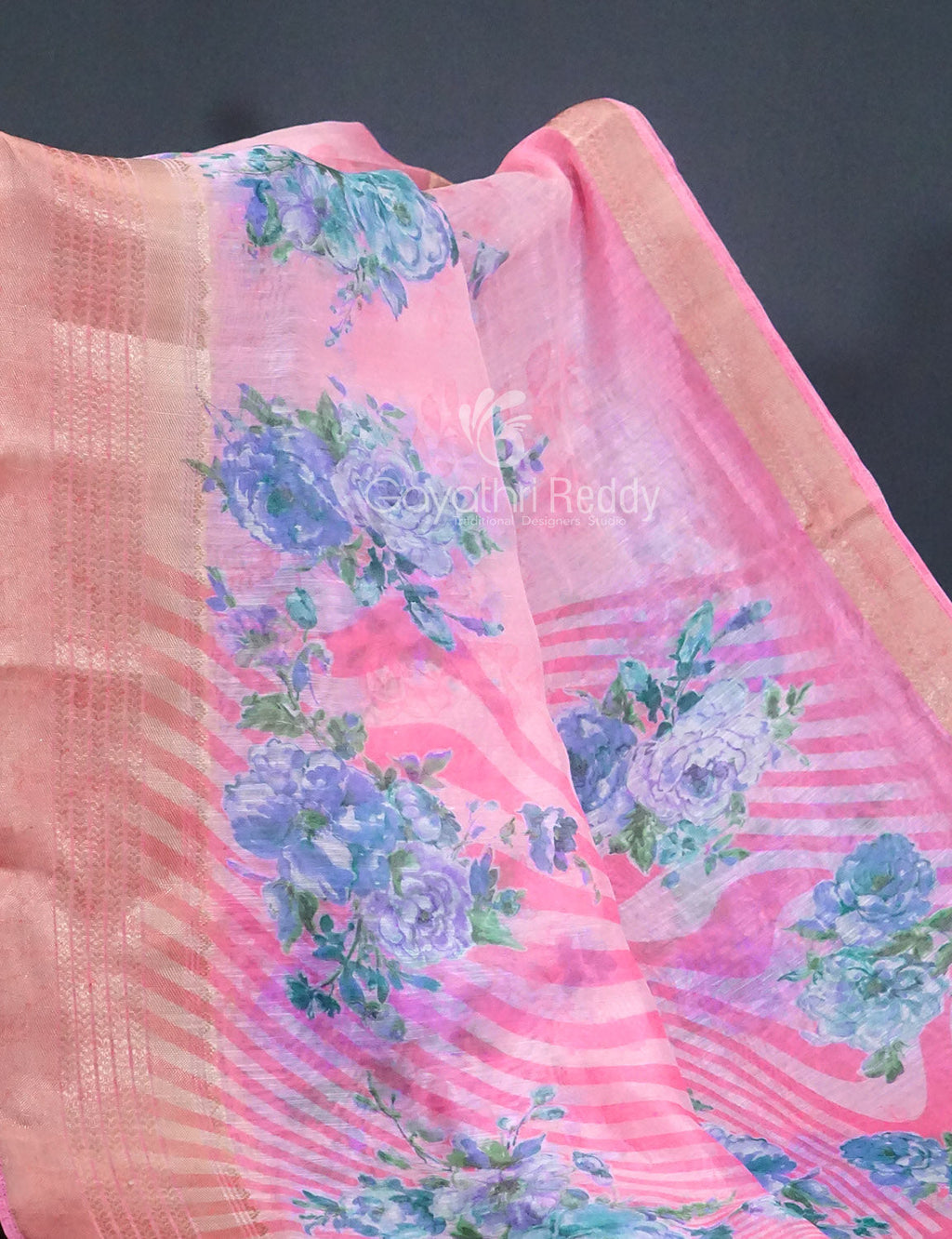 Shades of Baby Pink with Floral Design Semi Chanderi Saree By Gayathri Reddy Designer Studio | Grocsy