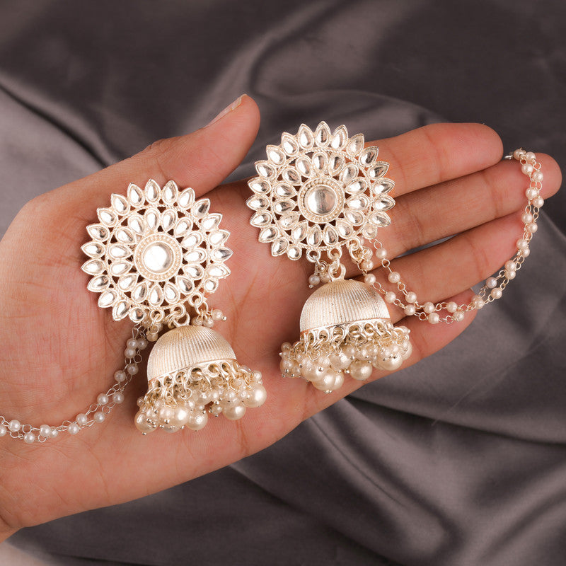 Tehzeeb Creations Kundan Pearl Studded Long Dangle Earrings For Women & Girls | Grocsy