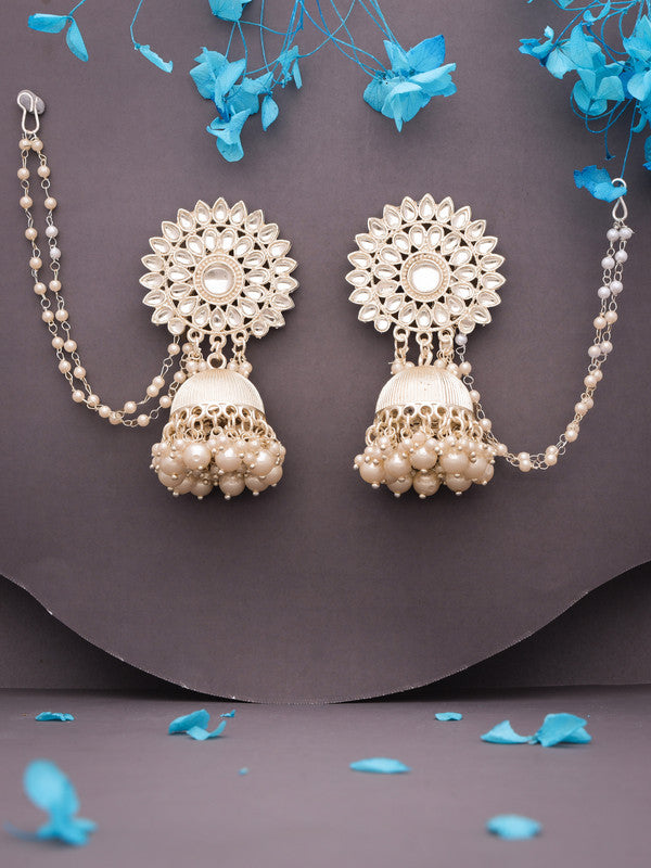 Tehzeeb Creations Kundan Pearl Studded Long Dangle Earrings For Women & Girls | Grocsy