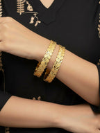 NVR Women Set of 2 Leaf Design Gold Plated Kada Bangle | Grocsy