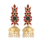 Nuyug 22K Gold-Plated Enamel & Beaded Dome Shaped Jhumka Earrings | Grocsy