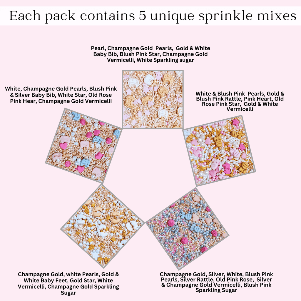 Confect Girls Baby Shower Sprinkles | Mix Heart, Teddy, Baby Feed Bottle & Baby Feet Sprinkles | Grocsy