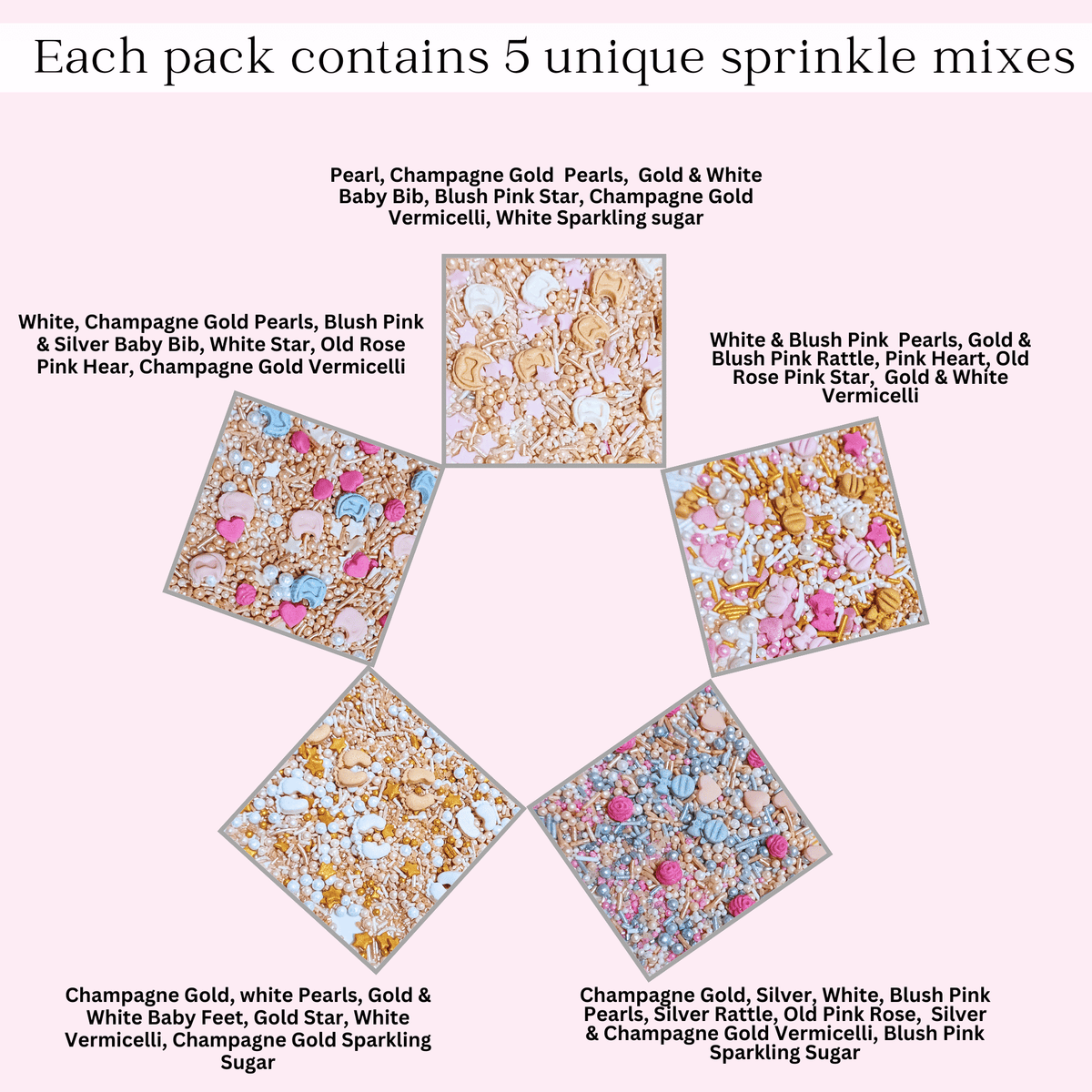 Confect Girls Baby Shower Sprinkles | Mix Heart, Teddy, Baby Feed Bottle & Baby Feet Sprinkles | Grocsy