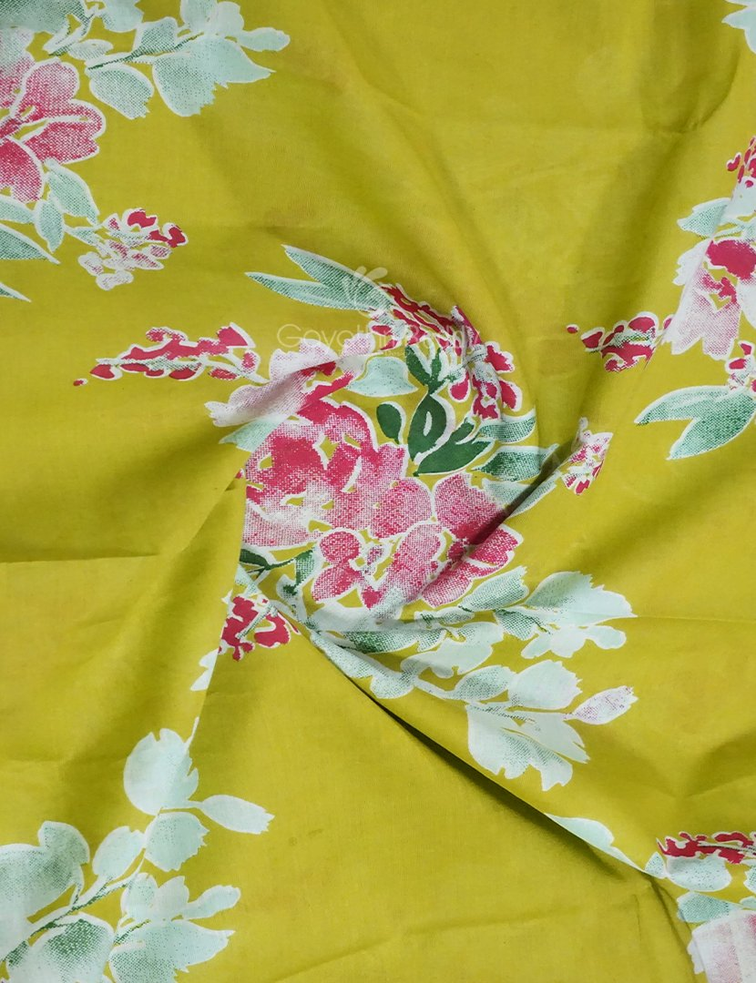 Lime Greencolour Block Print Pure Mulmul Cotton Saree By Gayathri Reddy Designer Studio | Grocsy