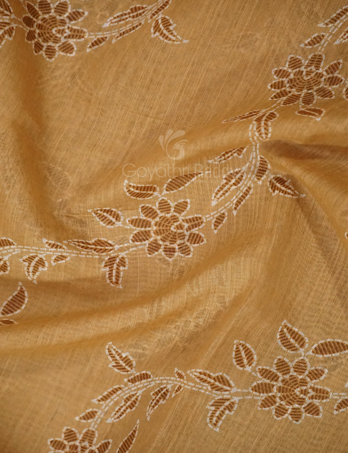 Shades of Light Mustard Colour Floral Print Semi Chanderi Saree By Gayathri Reddy Designer Studio | Grocsy