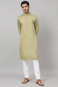 Giza Cotton Olive Green Plain Kurta by Hilo Design | Grocsy