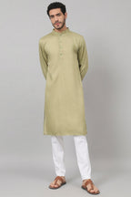 Giza Cotton Olive Green Plain Kurta by Hilo Design | Grocsy
