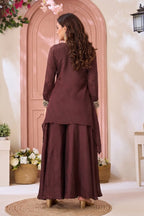 Anaita Coffee Readymade Suit with Coding Work | Grocsy