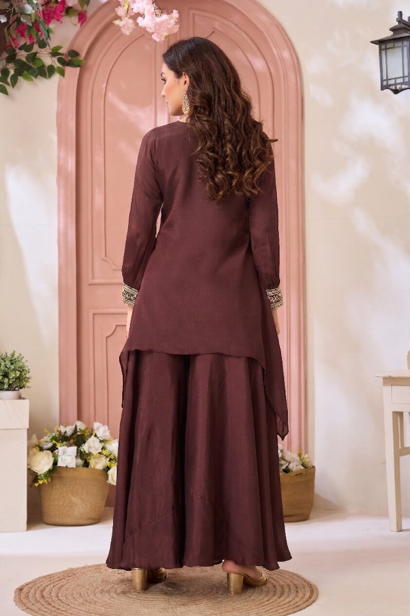 Anaita Coffee Readymade Suit with Coding Work | Grocsy