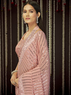 Myra Baby Pink Art Silk Heavy Embroidered Designer Saree | Grocsy
