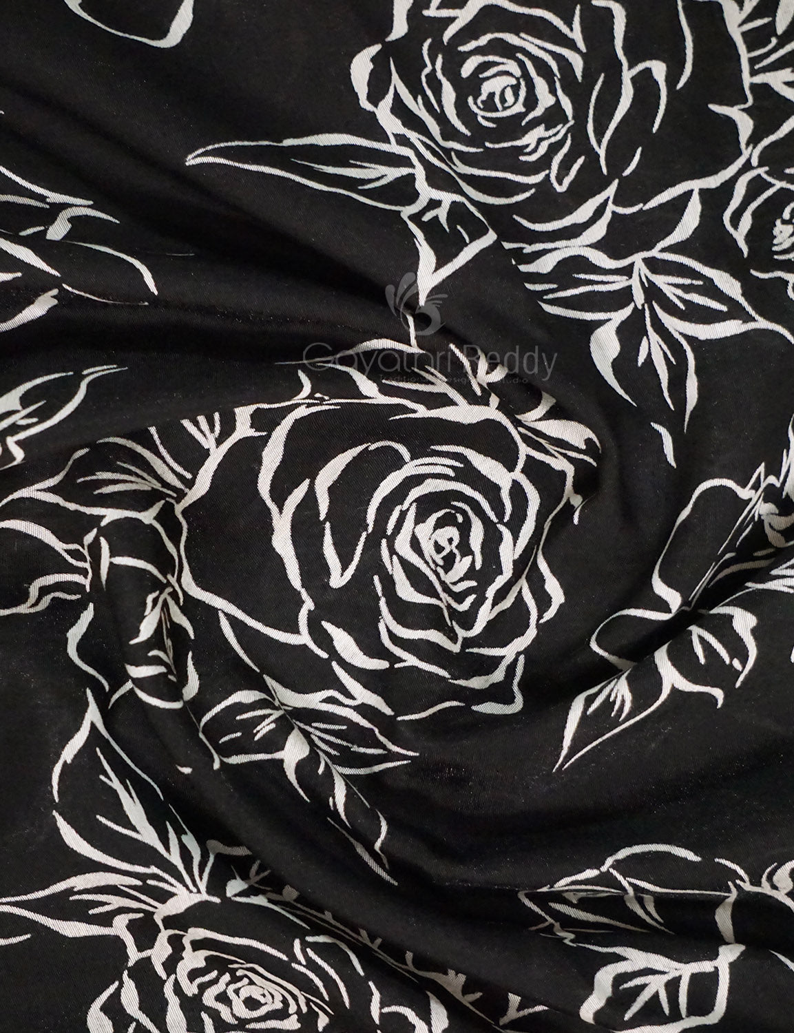 Shades of Black Floral Screen Dola Silk Saree By Gayathri Reddy Designer Studio | Grocsy