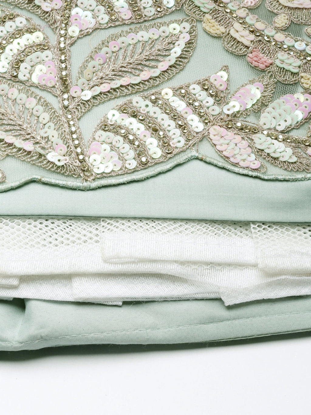 House of Panchhi Sea green Net Multi Sequins with heavy Zarkan embroidery Lehenga choli & Dupatta | Grocsy