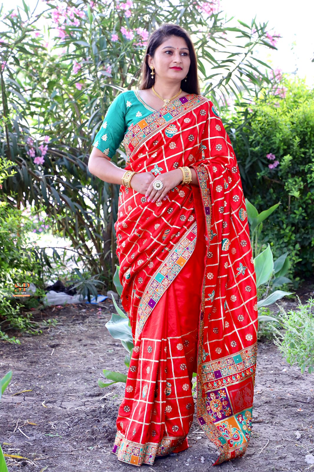 Lorenvalley Fashion Premium Red Dola Silk Embroidery and Diamond work with Jacquard Lace Border Saree | Grocsy