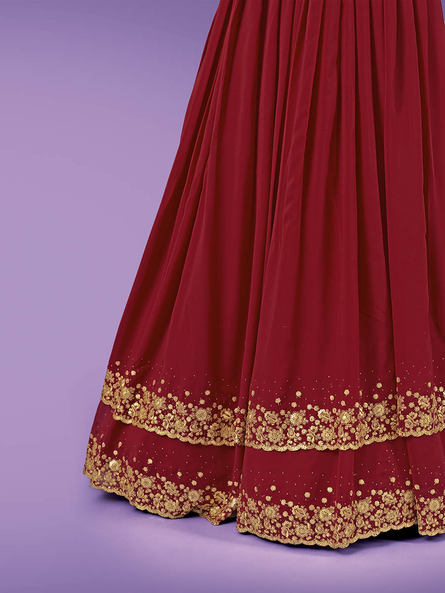 Myra Red Georgette Embroidered Designer Lehenga | Grocsy