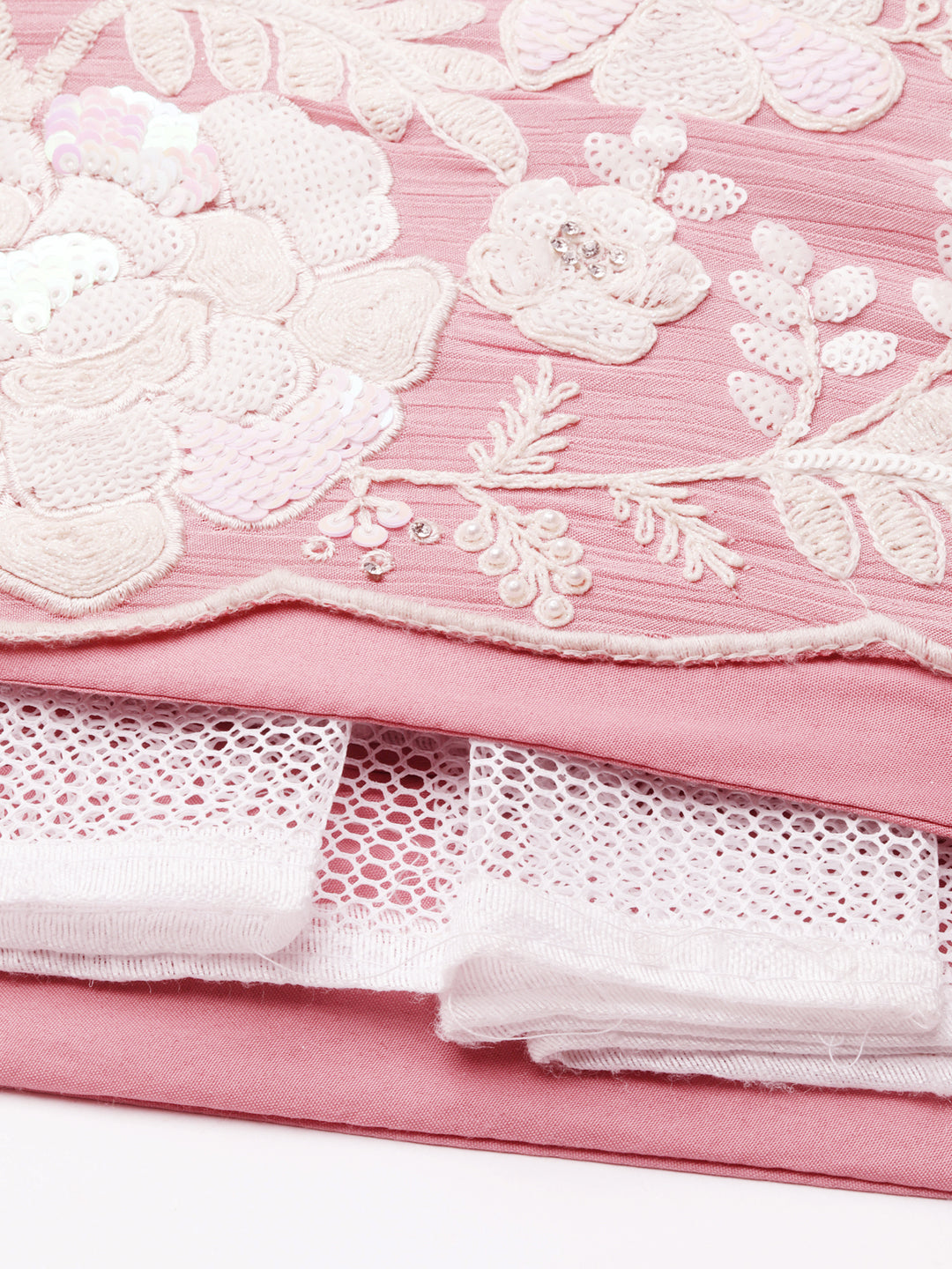 House of Panchhi Rose Gold Chinon Sequins And Zarkan Embroidery Lehenga Choli & Dupatta | Grocsy