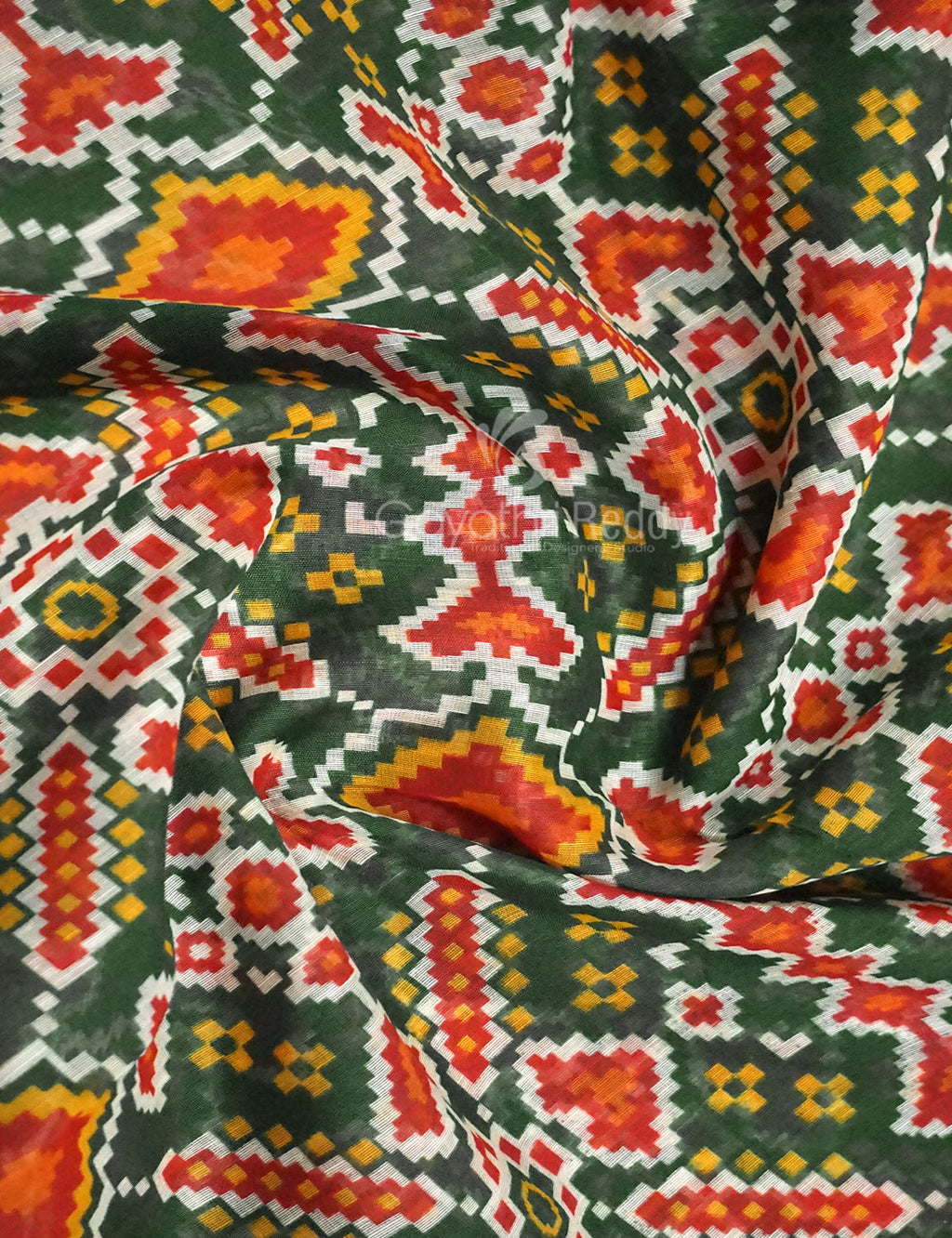 Shades of Navy Parrot Green Colour Patola Print Semi Chanderi Saree By Gayathri Reddy Designer Studio | Grocsy