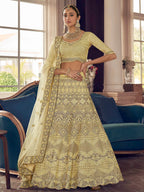 Myra Lime Yellow Crepe Embroidered Lehenga | Grocsy