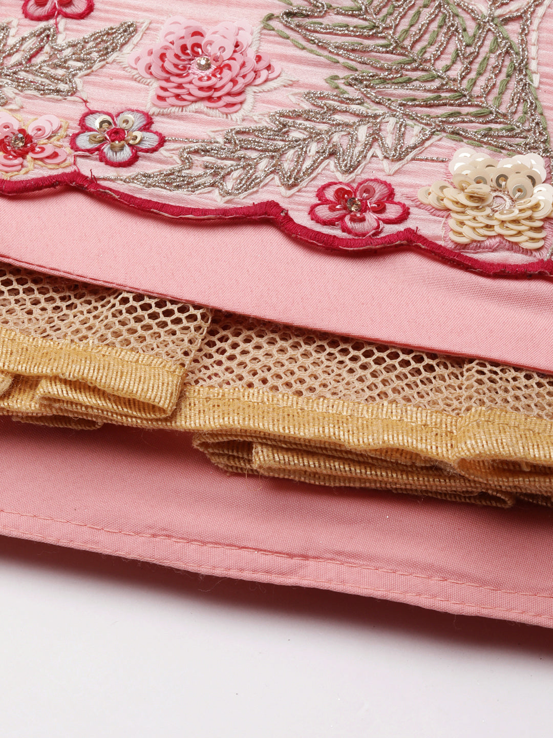 House of Panchhi Pink Organza Sequins And Zarkan Embroidery Lehenga Choli & Dupatta | Grocsy