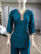Anaita Teal Stylish Readymade Co-Ords Set | Grocsy