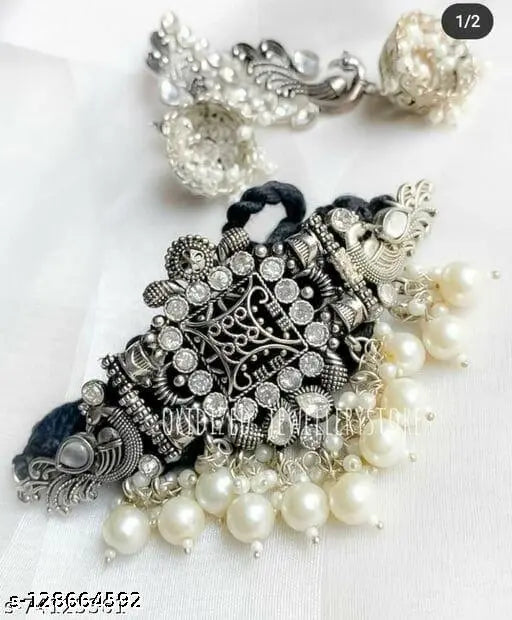 Tehzeeb Creations Women's Silver Colour Peacock Design Necklace And Earrings | Grocsy
