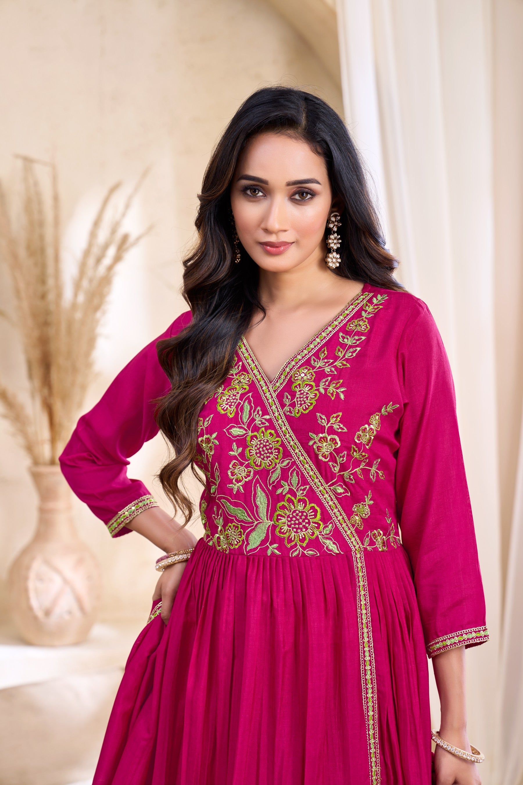 Anaita Pink Anarkali Readymade Suit with Embroidery Work | Grocsy
