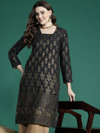 Sangria Ethnic Motifs Printed Gotta Patti Kurta | Grocsy