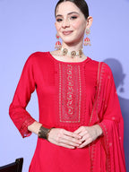 Sangria Floral Embroidered Regular Sequinned Kurta with Trousers & With Dupatta | Grocsy