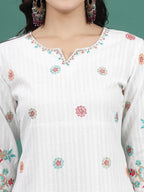 Sangria Embroidered Notch Neck Straight Kurta With Palazzo & Dupatta Set | Grocsy