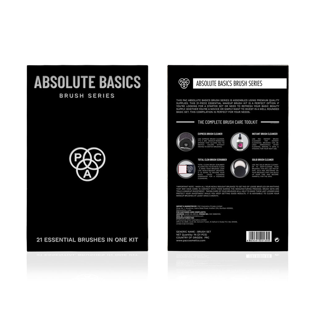 PAC Studio Absolute Basics - Amateur & Beginner MUA Set Lightweight Ergonomic Handles Hard Case Brush Pouch | Grocsy