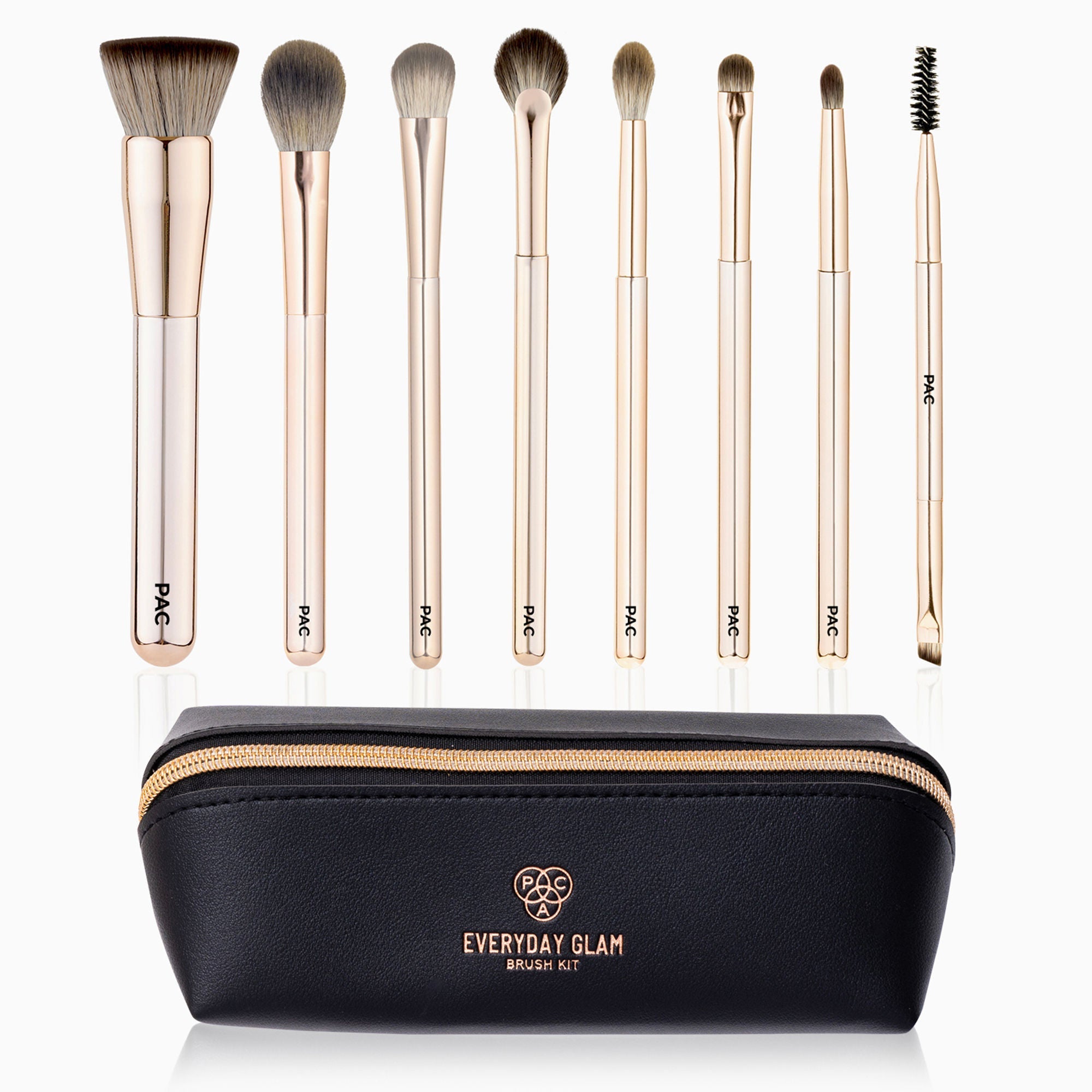 PAC Studio Everyday Glam Brush Kit - Ultra Luxe Handles, All in One Set for Versatile Looks, Elegant Pouch | Grocsy