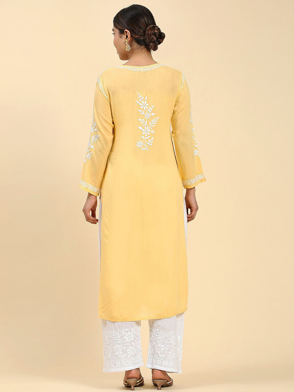 HOUSE OF KARI Ethnic Motifs Embroidered Chikankari Straight Kurta | Grocsy