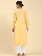 HOUSE OF KARI Ethnic Motifs Embroidered Chikankari Straight Kurta | Grocsy