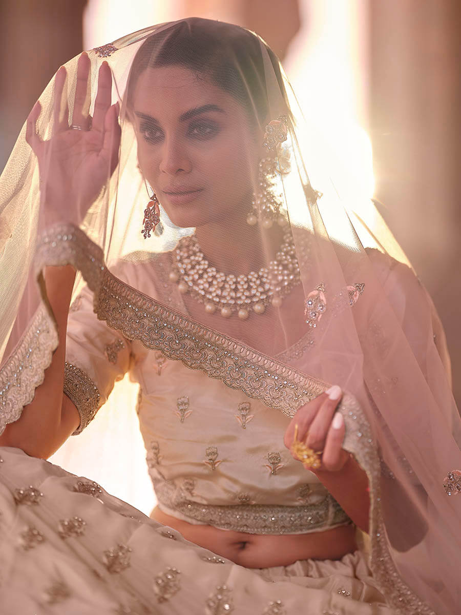 Myra Peach Embroidered Designer Lehenga Choli | Grocsy