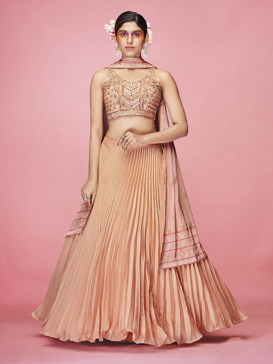Myra Orange Art Silk Embroidered Designer Lehenga | Grocsy