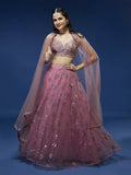 House of Panchhi Pink Net Sequinse Embroidered Lehenga & Blouse with Dupatta | Grocsy