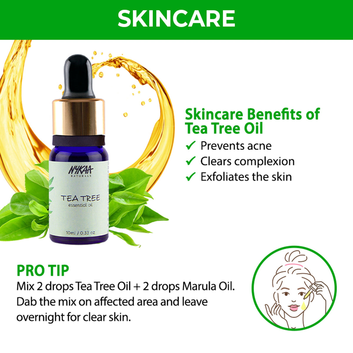 Nykaa Naturals Tea Tree Essential Oil For Acne & Hair Fall Control Solution - 100% Natural | Grocsy