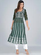 HERE&NOW Ethnic Motifs Embroidered Square Neck Georgette Anarkali Kurta | Grocsy