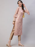 Aks Floral Printed Bell Sleeves Regular Kurta With Trousers | Grocsy