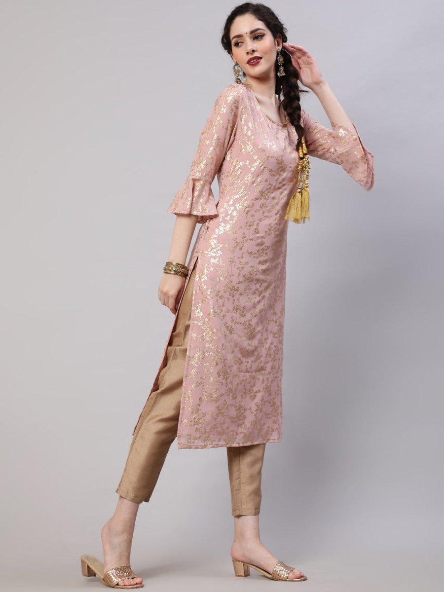 Aks Floral Printed Bell Sleeves Regular Kurta With Trousers | Grocsy