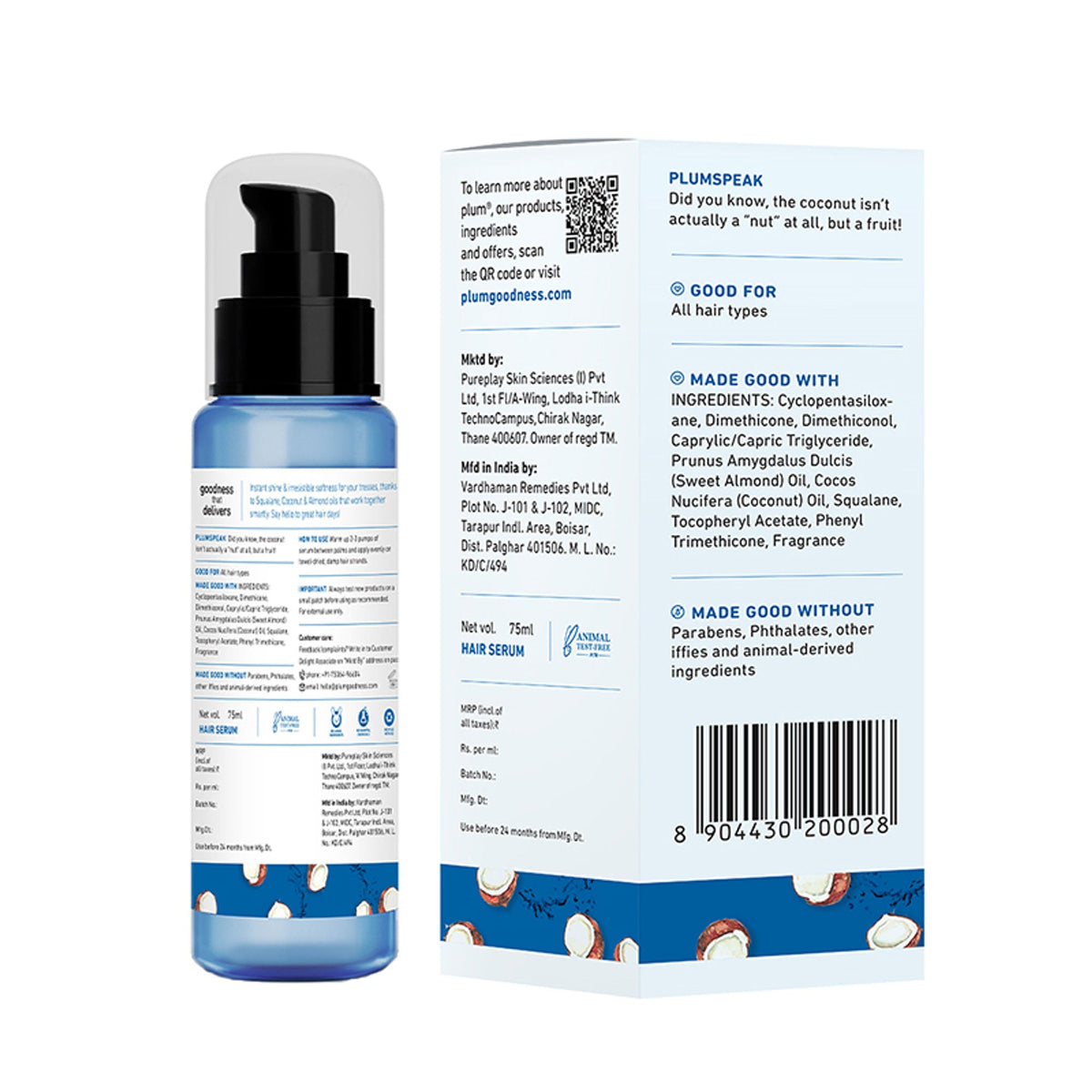 Plum Coconut & Squalane Nutri-Shine Hair Serum For Smooth- Shiny Hair | Grocsy