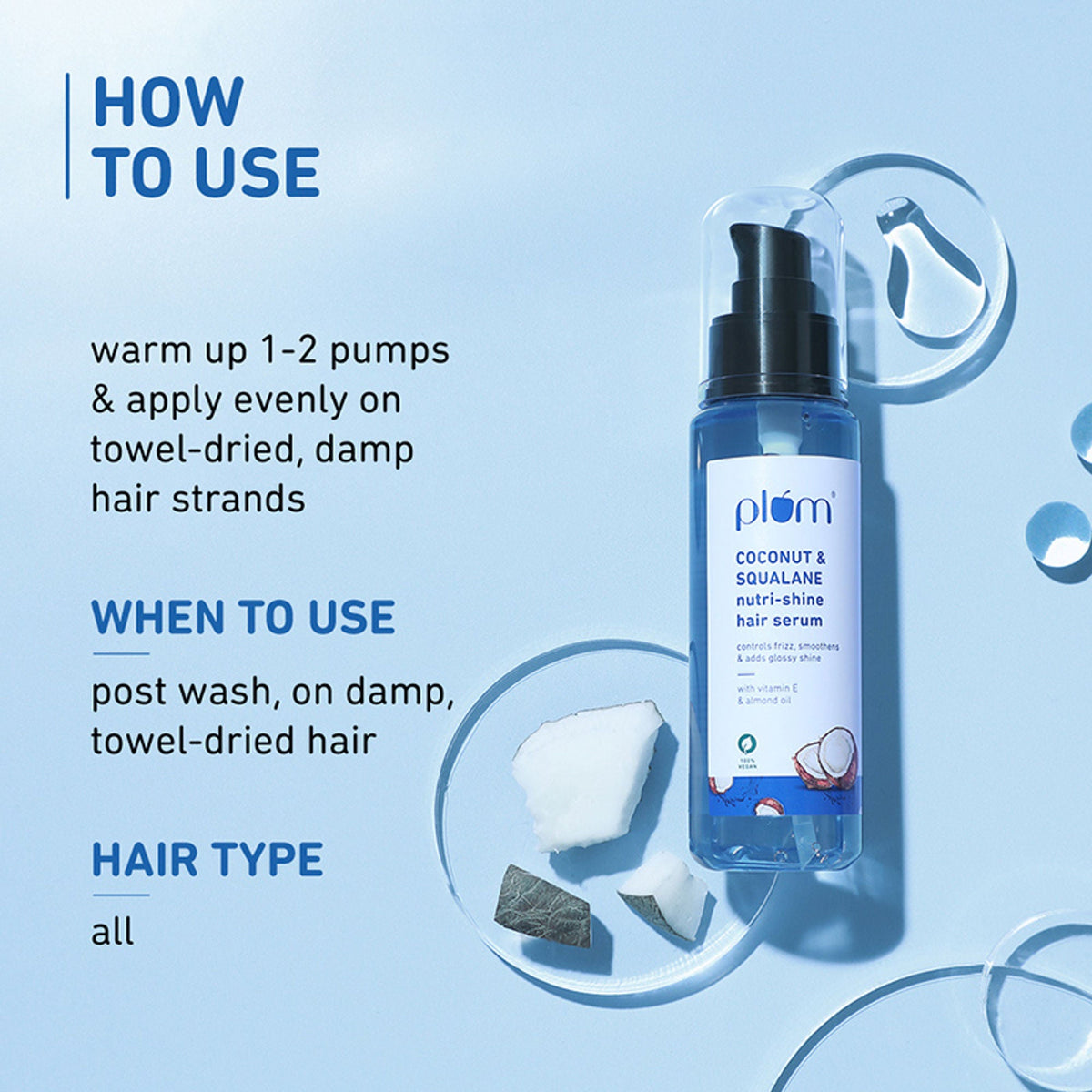 Plum Coconut & Squalane Nutri-Shine Hair Serum For Smooth- Shiny Hair | Grocsy