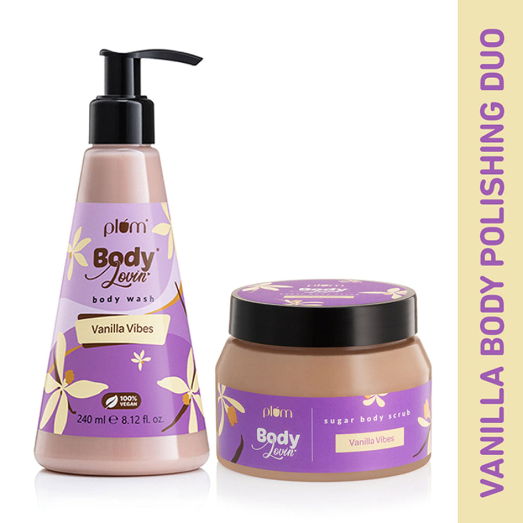 Plum BodyLovin' Vanilla Vibes Scrub & Shower Body Polishing Duo | Grocsy