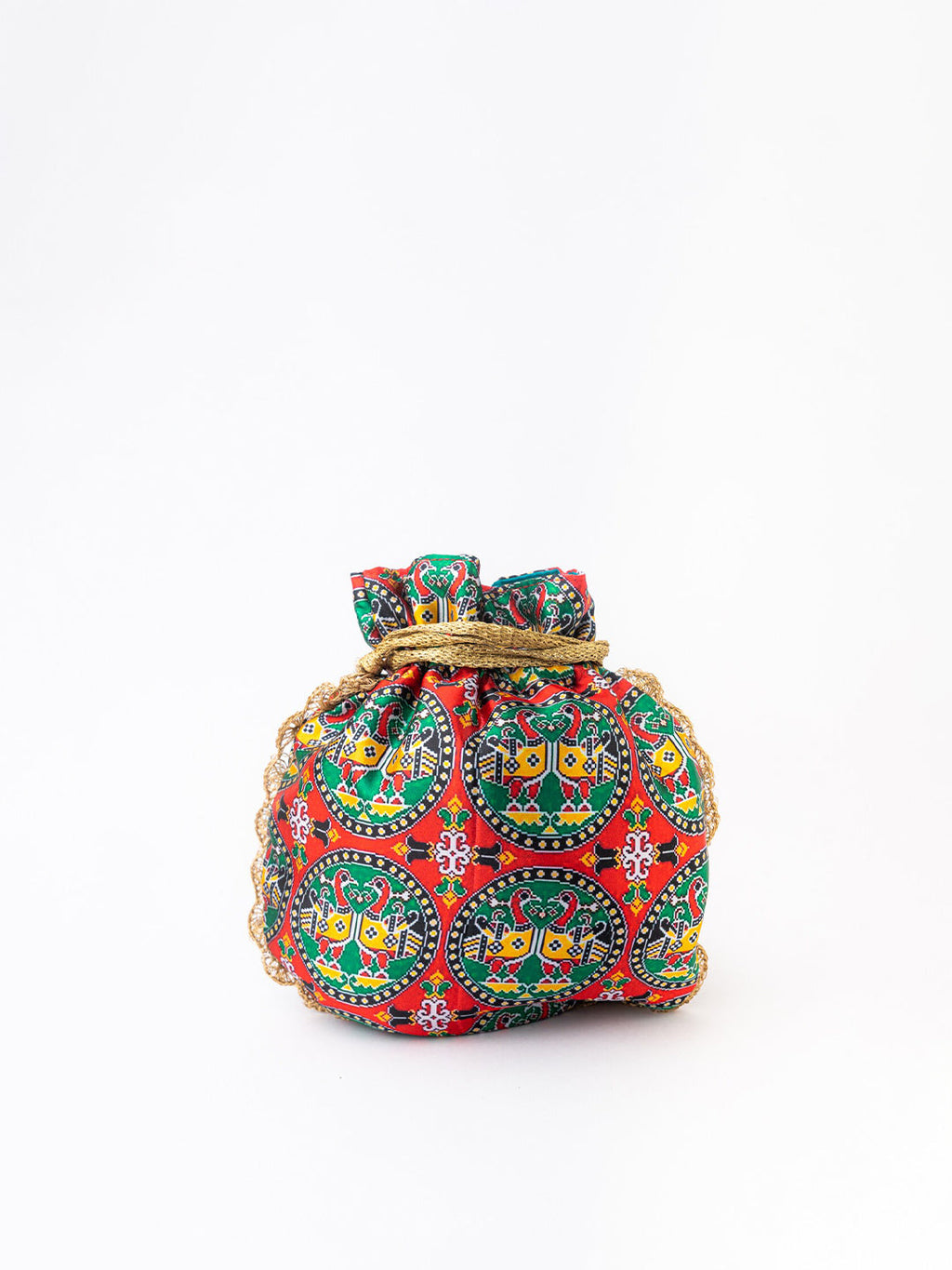 NR By Nidhi Rathi Red & Green Printed Potli Clutch | Grocsy