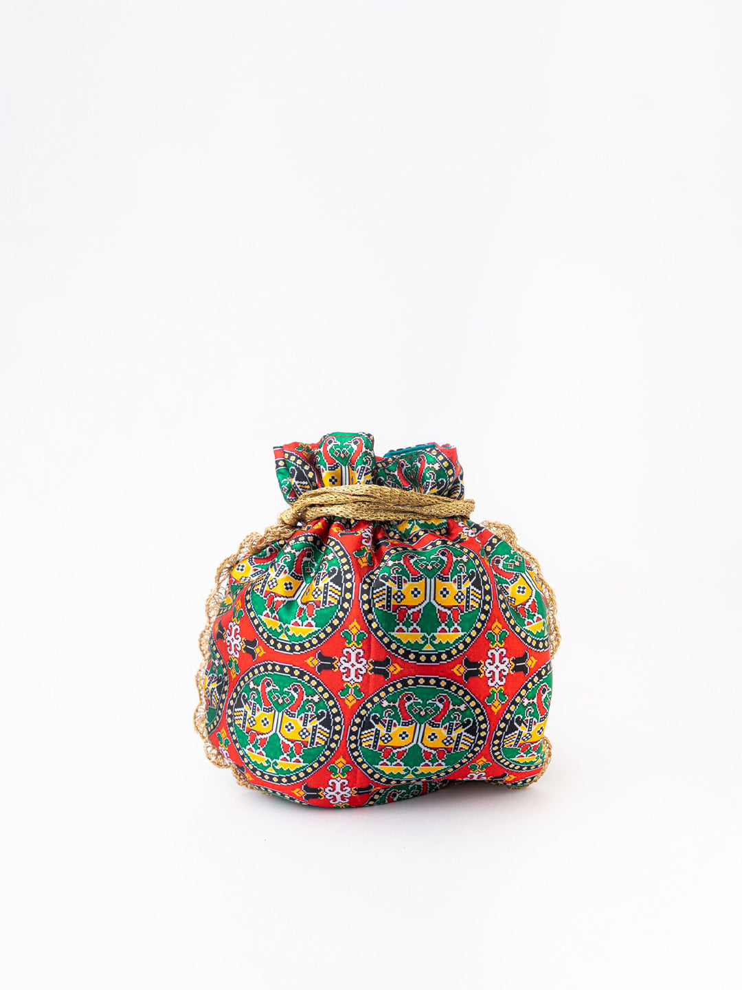 NR By Nidhi Rathi Red & Green Printed Potli Clutch | Grocsy