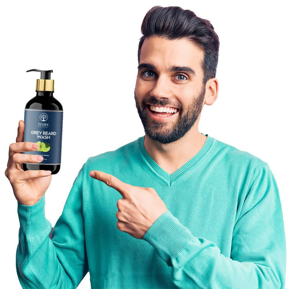 Ivory Natural Grey Beard Combo (Serum, Cream, Wash & Gel) Restore Your Silver Beard To Natural Color | Grocsy