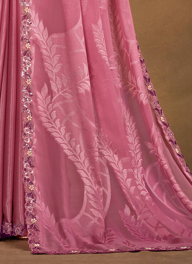 Pink Sequence/Georgette Film Jacqurad Designer Saree with Unstitched Blouse - Norita Mahitha | Grocsy