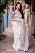 Grey Linen Sequence Saree with Unstitched Blouse - Hiral Fashion | Grocsy
