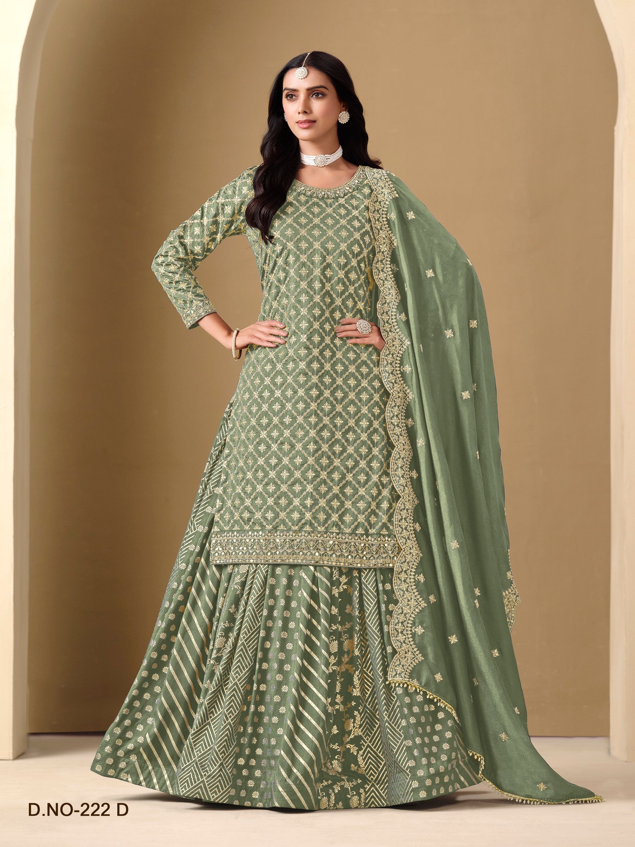 Anaita Dark Magenta Embroidered Chinon Silk Stitched Sharara Suit | Grocsy