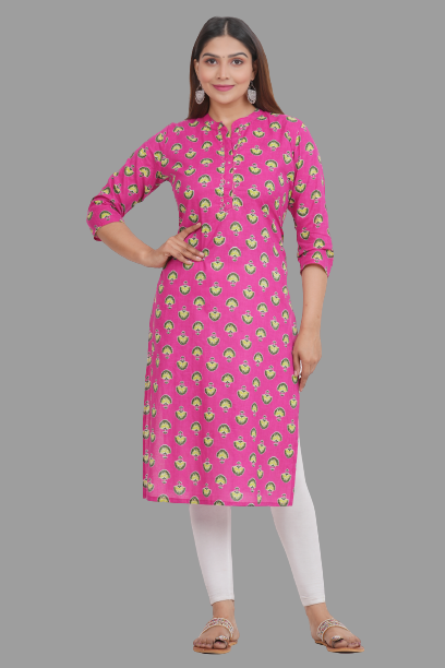 House of RP Women's Pink Cotton Floral Print Straight Kurta | Grocsy