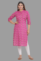 House of RP Women's Pink Cotton Floral Print Straight Kurta | Grocsy